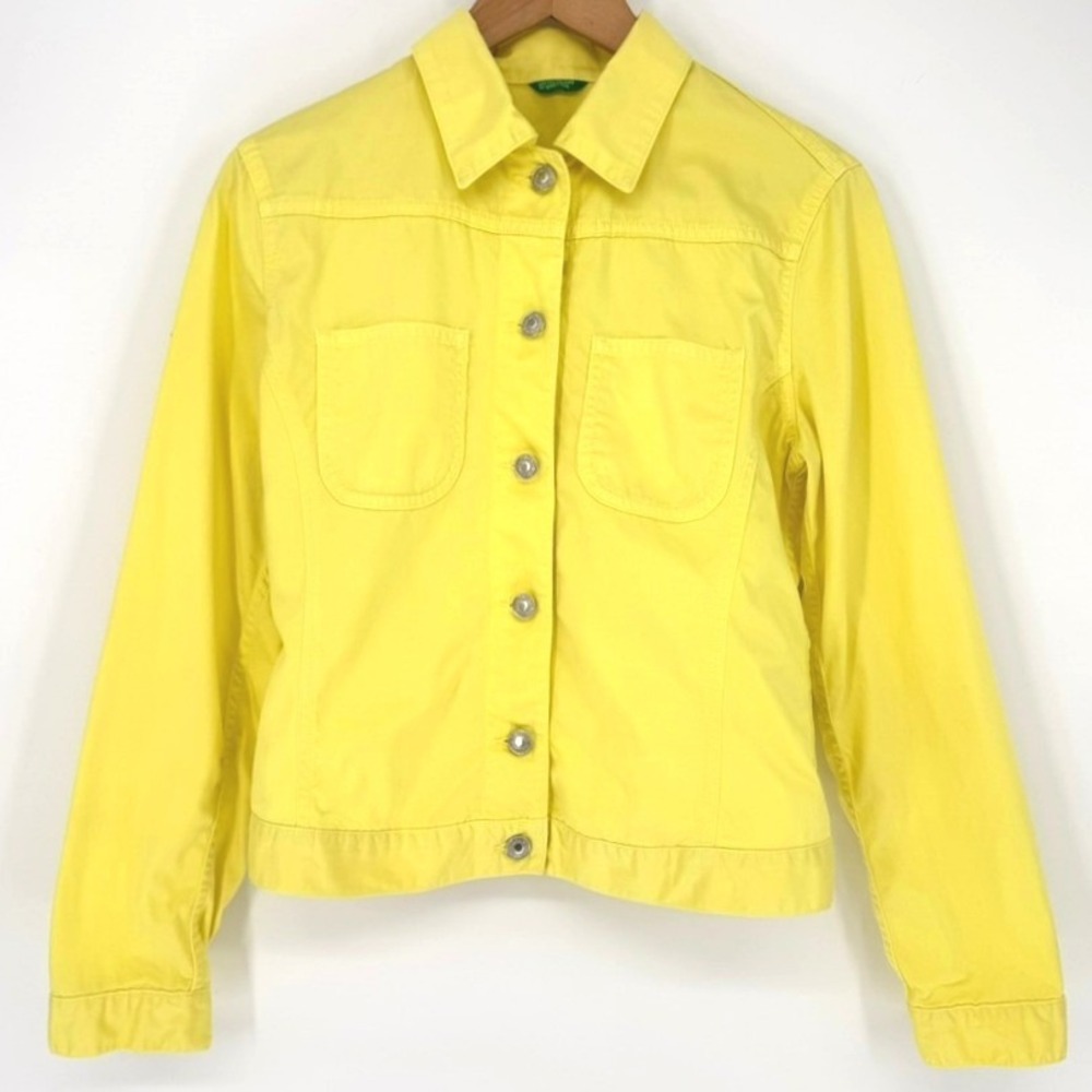 VTG‎ United Colors of Benetton Womens Yellow Trucker Jacket Made in Italy S